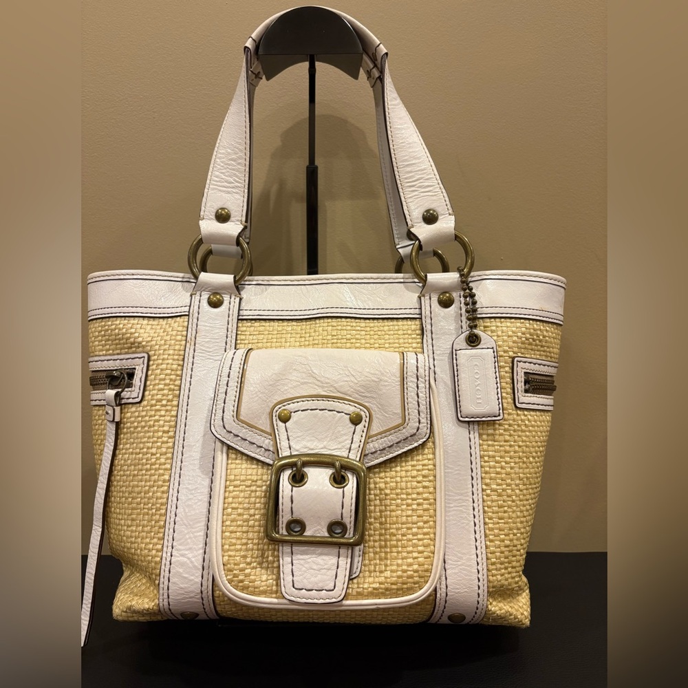 Coach Y2K Legacy Straw and Leather Tote Bag.